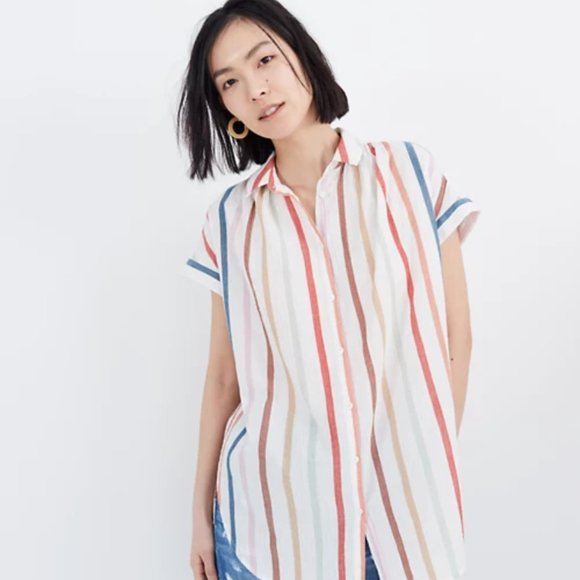 Madewell | Gauze Central Tunic Shirt in Rainbow Stripe | Small - Picture 1 of 11